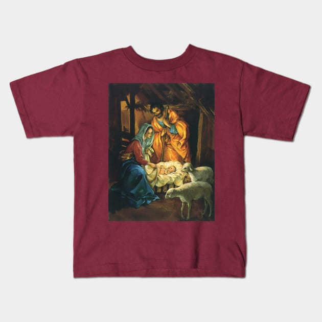 Vintage Christmas Nativity Scene Kids T-Shirt by MasterpieceCafe